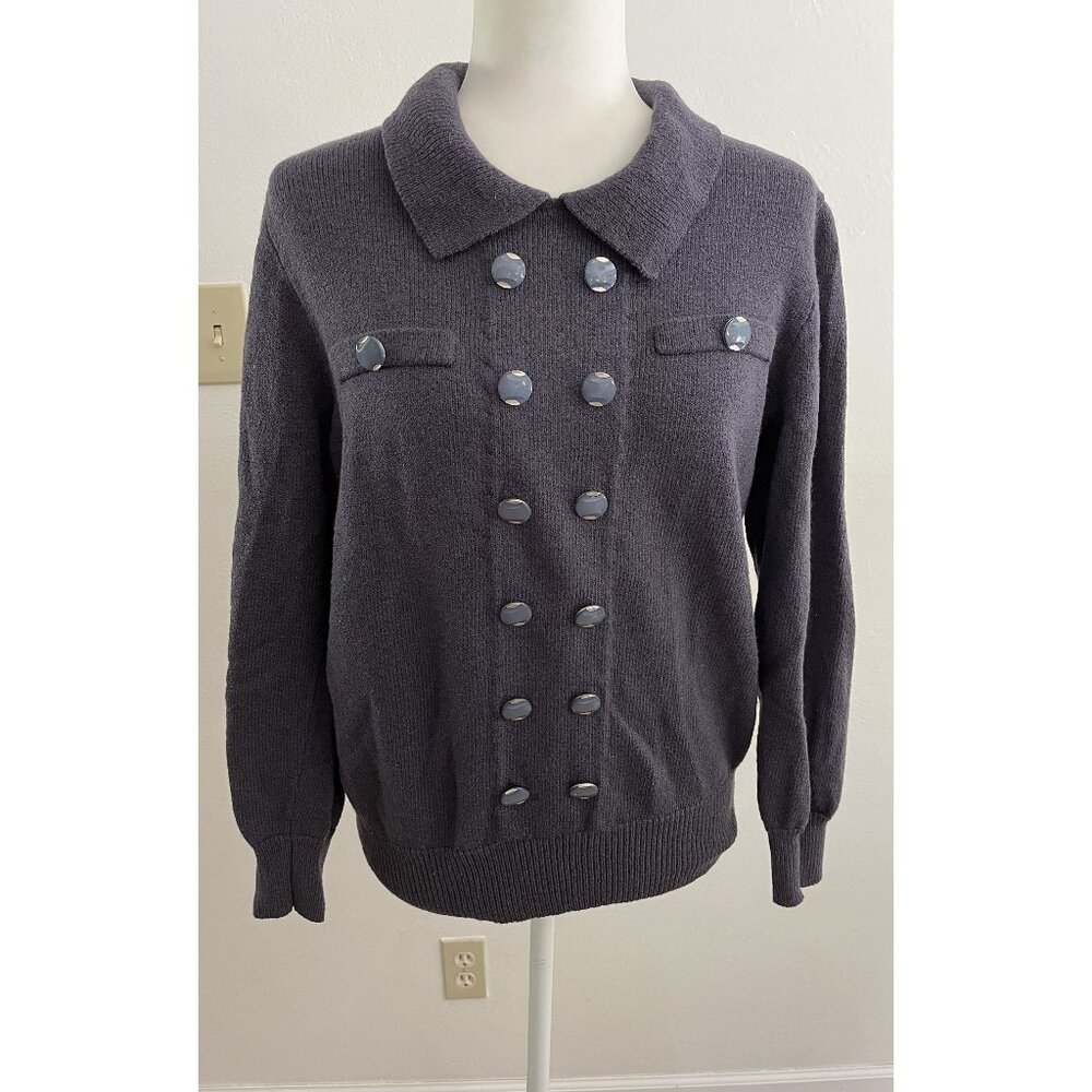 EUC Vintage Eric Steven Double-Breasted Grey Cardigan Sweater L With Textured
